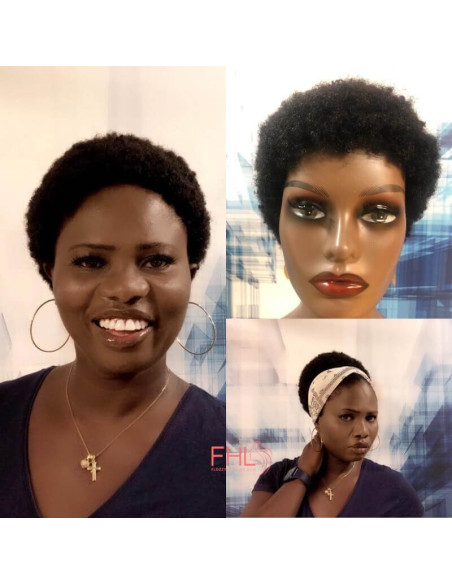FHL Perruque Afro Courte fait main